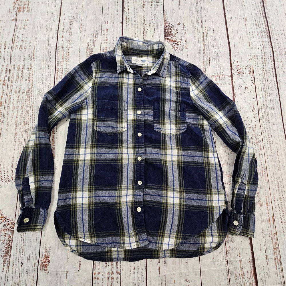 Old‎ Navy Classic Blue Plaid Long Sleeve Cotton Flannel Shirt Women's XS